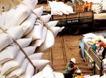 Bốc xếp gạo chuẩn bị xuất khẩu.