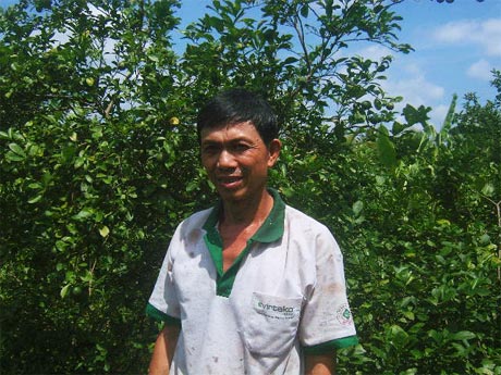 Anh Phạm Hoàng Minh bên vườn chanh