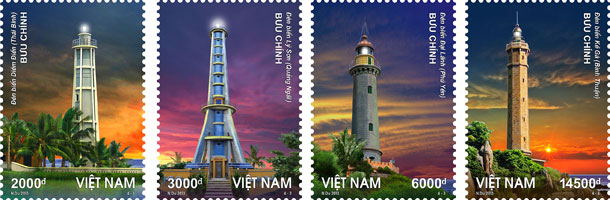 Bốn mẫu tem trong bộ tem 