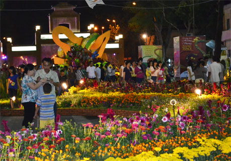 Người dân tham quan đường hoa Hùng Vương vào dịp xuân Quý Tỵ - 2013. Ảnh: Vân Anh