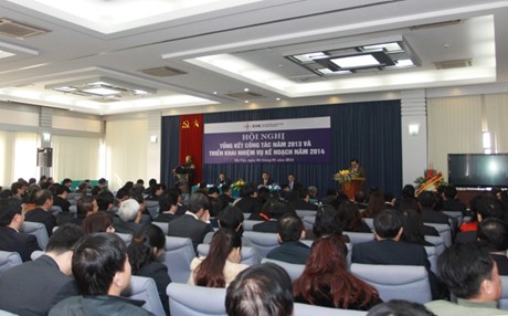 Hội nghị tổng kết hoạt động năm 2013, triển khai kế hoạch nhiệm vụ năm 2014 của Tập đoàn Điện lực Việt Nam (EVN), sáng 4-1. Ảnh: Nguyên Linh