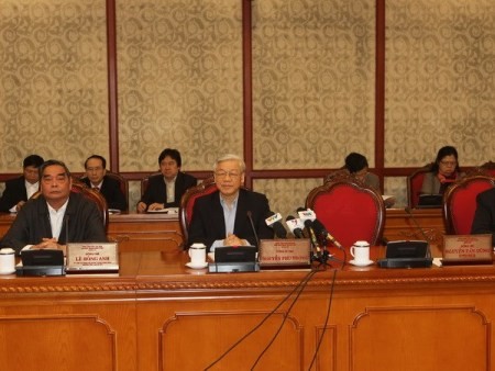 Tổng Bí thư Nguyễn Phú Trọng phát biểu tại buổi làm việc. Ảnh TTXVN