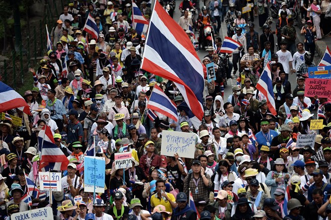 Biểu tình chống chính phủ tại thủ đô Bangkok ngày 25/3. Nguồn: AFP/TTXVN