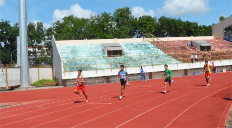 Các vận động viên điền kinh tích cực tập luyện tại Sân vận động tỉnh.