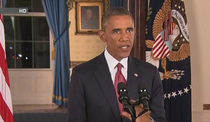  Tổng thống Mỹ Barack Obama phát biểu từ Nhà Trắng, ngày 10/9. (Ảnh: NHK)