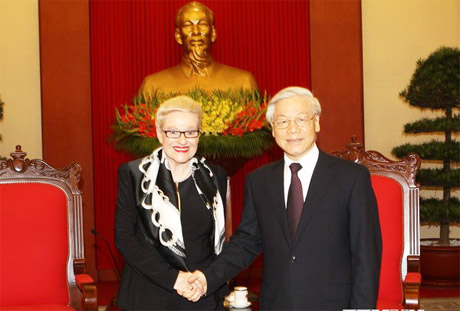 Tổng Bí thư Nguyễn Phú Trọng tiếp Chủ tịch Hạ viện Australia Bronwyn Bishop sang thăm chính thức Việt Nam. Ảnh: Trí Dũng/TTXVN