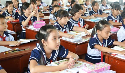 Học sinh  Trường Tiểu học  Thiên Hộ Dương trong 1 giờ học theo cách  đánh giá mới.