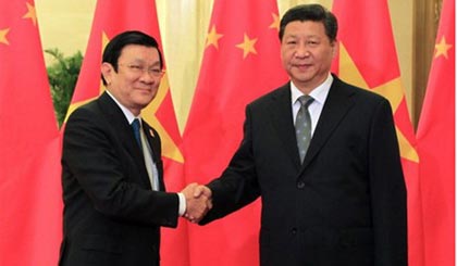 Chủ tịch nước Trương Tấn Sang gặp Tổng Bí thư , Chủ tịch Trung Quốc Tập Cận Bình bên lề Hội nghị APEC. Ảnh: TTXVN