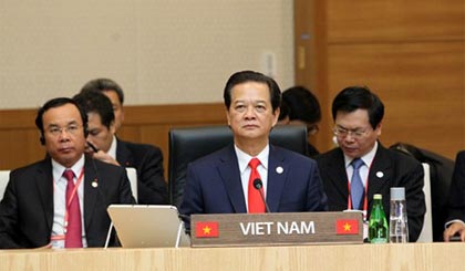  Thủ tướng Nguyễn Tấn Dũng phát biểu tại Hội nghị Cấp cao kỷ niệm 25 năm quan hệ Đối thoại ASEAN-Hàn Quốc. Ảnh: VGP/Nhật Bắc