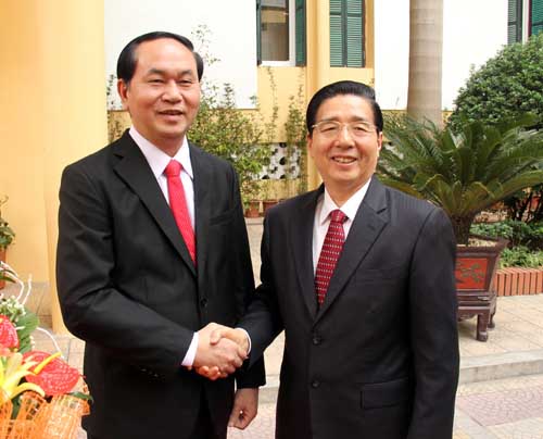 Bộ trưởng Trần Đại Quang và Bộ trưởng Bộ Công an Trung Quốc Quách Thanh Côn. Ảnh: VGP/Doãn Tấn