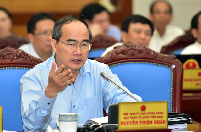 Chủ tịch UBTƯ MTTQ Việt Nam Nguyễn Thiện Nhân phát biểu tại phiên họp. Ảnh: VGP/Nhật Bắc