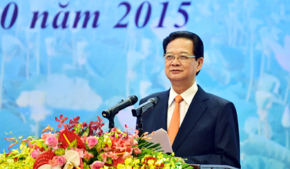 Thủ tướng Nguyễn Tấn Dũng phát biểu chỉ đạo tại Đại hội Thi đua yêu nước ngành ngoại giao. Ảnh: VGP/Nhật Bắc.