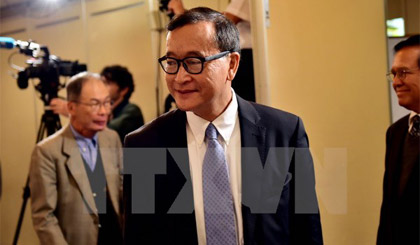 Ông Sam Rainsy tại một cuộc họp báo ở thủ đô Tokyo của Nhật Bản ngày 10-11. Nguồn: AFP/TTXVN