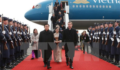 Lễ đón Chủ tịch nước Trương Tấn Sang tại sân bay. Ảnh: Nguyễn Khang/TTXVN