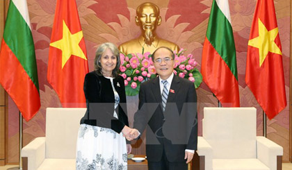 Chủ tịch Quốc hội Nguyễn Sinh Hùng tiếp Phó Tổng thống Cộng hòa Bulgaria Margarita Popova. Ảnh: Nhan Sáng/TTXVN