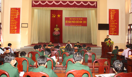 Đồng chí Thiếu tướng Huỳnh Chiến Thắng - Bí thư Đảng ủy, Chính ủy Quân khu 9 phát biểu chỉ đạo tại Hội nghị.