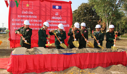 Lễ khởi công công trình Nhà Truyền thống Bộ Chỉ huy Quân sự Thủ đô Vientiane. Ảnh: vov.vn