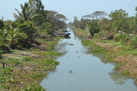 Nước trên dòng kinh Trần Văn Dõng ở xã Tân Điền gần như chạm đáy.