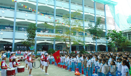 Một buổi “Chào cờ đội” do Liên đội Trường Tiểu học Lê Quý Đôn tổ chức. 	Ảnh: Tuyên Quang