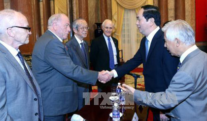  Chủ tịch nước Trần Đại Quang trân trọng cảm ơn các nhà khoa học quốc tế đã giúp đỡ, hỗ trợ nền khoa học của Việt Nam. Ảnh: TTXVN