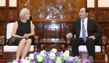 Chủ tịch nước Trần Đại Quang tiếp Đại sứ Đan Mạch Charlotte Laursen. Ảnh: TTXVN