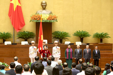 Lễ nhậm chức của Chủ tịch Quốc hội khóa XIV Nguyễn Thị Kim Ngân diễn ra sáng 22-7. Ảnh: VGP/Nhật Bắc