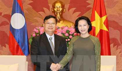 Chủ tịch Quốc hội Nguyễn Thị Kim Ngân tiếp ông Somphanh Phengkhammy, Phó Chủ tịch Quốc hội Lào. Ảnh: Trọng Đức/TTXVN
