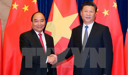 Thủ tướng Nguyễn Xuân Phúc hội kiến Tổng Bí thư, Chủ tịch nước Trung Quốc Tập Cận Bình. Ảnh: Thống Nhất/TTXVN
