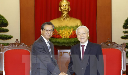 Tổng Bí thư Nguyễn Phú Trọng tiếp Đại sứ Nhật Bản tại Việt Nam Hiroshi Fukada đến chào từ biệt kết thúc nhiệm kỳ công tác tại Việt Nam. Ảnh: Doãn Tấn/TTXVN 