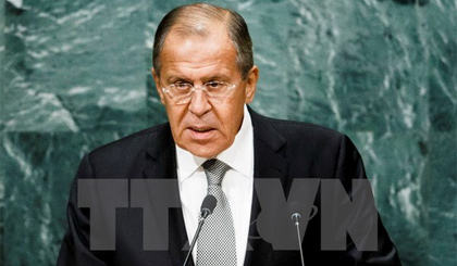 Ngoại trưởng Nga Sergei Lavrov tại Khóa họp lần thứ 71 của Đại hội đồng Liên Hợp Quốc ở New York của Mỹ. ngày 23/9 vừa qua. Ảnh: EPA/TTXVN