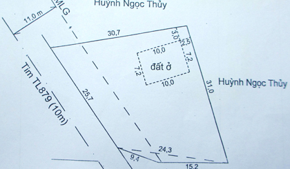 Sơ đồ giấy chủ quyền cấp cho hộ ông Bùi Văn Thọ từ tim đường đến mốc lộ giới 11 m (mặt đường 10 m).