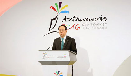 Chủ tịch nước Trần Đại Quang phát biểu tại lễ khai mạc hội nghị cấp cao Pháp ngữ. Ảnh: Nhan Sáng/TTXVN