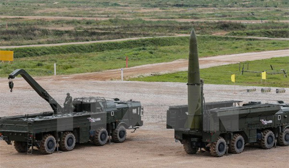 Tên lửa chiến thuật Iskander-M của quân đội Nga trong cuộc diễn tập tại Kubinka, Nga, ngày 9/9. Nguồn: EPA/TTXVN