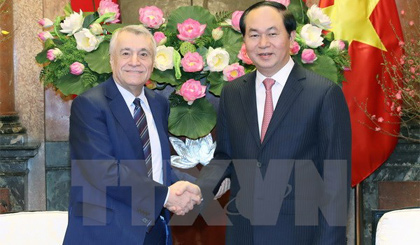 Chủ tịch nước Trần Đại Quang tiếp Ngài Aga Emi Olgu Aliyev, Bộ trưởng Năng lượng Cộng hoà Azerbaijan. Ảnh: Nhan Sáng/TTXVN
