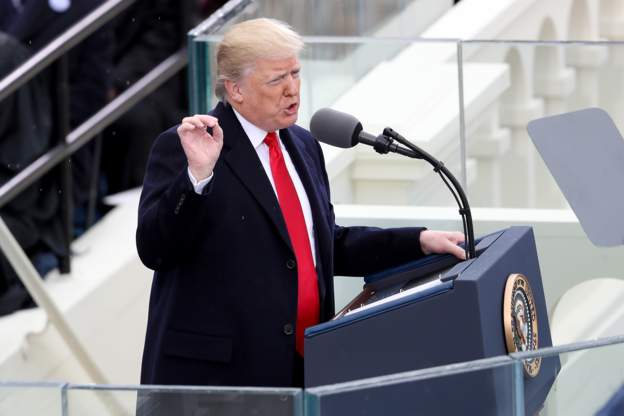 Ông Donald Trump phát biểu ngay sau lễ tuyên thệ nhậm chức Tổng thống Mỹ. Ảnh: Getty Images