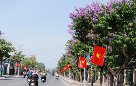 Đường phố Mỹ Tho rợp bóng cờ hoa đón chào năm Đinh Dậu.