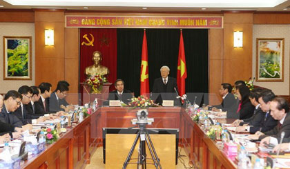 Tổng Bí thư Nguyễn Phú Trọng phát biểu tại buổi làm việc. Ảnh: Trí Dũng/TTXVN