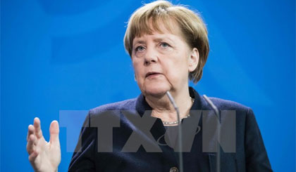 Thủ tướng Đức Angela Merkel phát biểu tại cuộc họp báo ở Berlin ngày 23-2. Nguồn: AFP/TTXVN