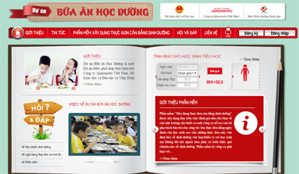 Giao diện website Dự án Bữa ăn học đường