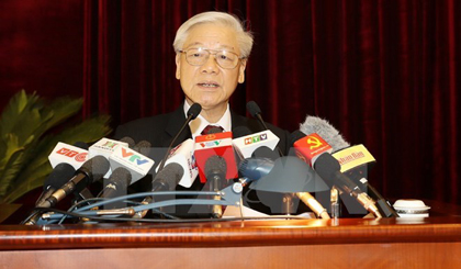 Party General Secretary Nguyen Phu Trong delivers a closing speech at the fifth plenary meeting of the 12th Communist Party of Vietnam Central Committee (​Source: VNA)
