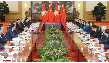 Chủ tịch nước Trần Đại Quang hội đàm với Tổng Bí thư, Chủ tịch Trung Quốc Tập Cận Bình. Ảnh: Nhan Sáng/TTXVN