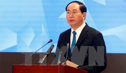 Chủ tịch nước Trần Đại Quang đến dự và phát biểu. Ảnh: Văn Điệp/TTXVN