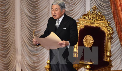 Nhật Hoàng Akihito phát biểu tại một sự kiện ở Tokyo ngày 4-1-2016. Nguồn: AFP/TTXVN