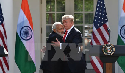 Tổng thống Mỹ Donald Trump (phải) và Thủ tướng Ấn Độ Narendra Modi trong cuộc họp báo chung sau hội đàm tại Nhà Trắng ở Washington, DC, ngày 26/6. Nguồn: AFP/TTXVN