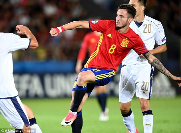 Saul Niguez lập hat-trick mang chiến thắng về cho U21 Tây Ban Nha. (Nguồn: AFP/Getty Images)