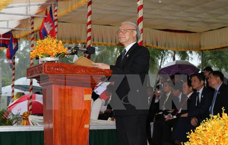  Tổng Bí thư Nguyễn Phú Trọng phát biểu tại Lễ khánh thành Tượng đài. Ảnh Trí Dũng/TTXVN