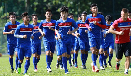 Vietnam U22 team seen during a training session to prepare for the SEA Games. (Photo vff.org.vn)