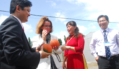 Bà đồng Bộ trưởng  Bộ Nông nghiệp và Quản lý nguồn nước Úc rất thích trái gấc được trồng ở Viện.