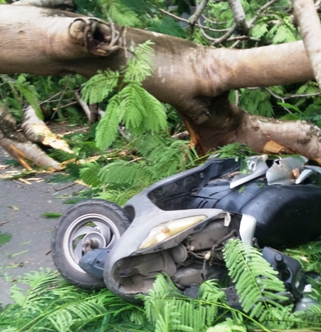 Xe máy của nạn nhân bị hư hỏng nặng sau tai nạn