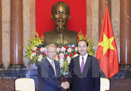 Chủ tịch nước Trần Đại Quang tiếp Chánh án Toà án tối cao Hàn Quốc Yang Sung Tae nhân chuyến thăm và làm việc tại Việt Nam. Ảnh: Nhan Sáng/TTXVN